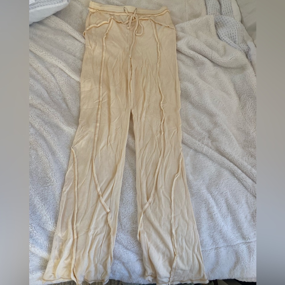Cream waffle Urban Outfitters flare pants, so comfy for winter, size medium